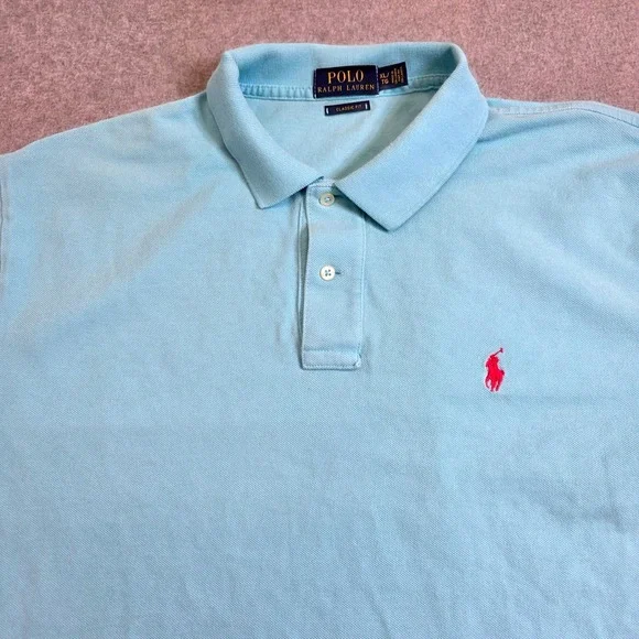 Polo Ralph Lauren Men's Classic Fit Light Blue Polo Shirt XL‎ Red Pony Logo - Picture 7 of 11